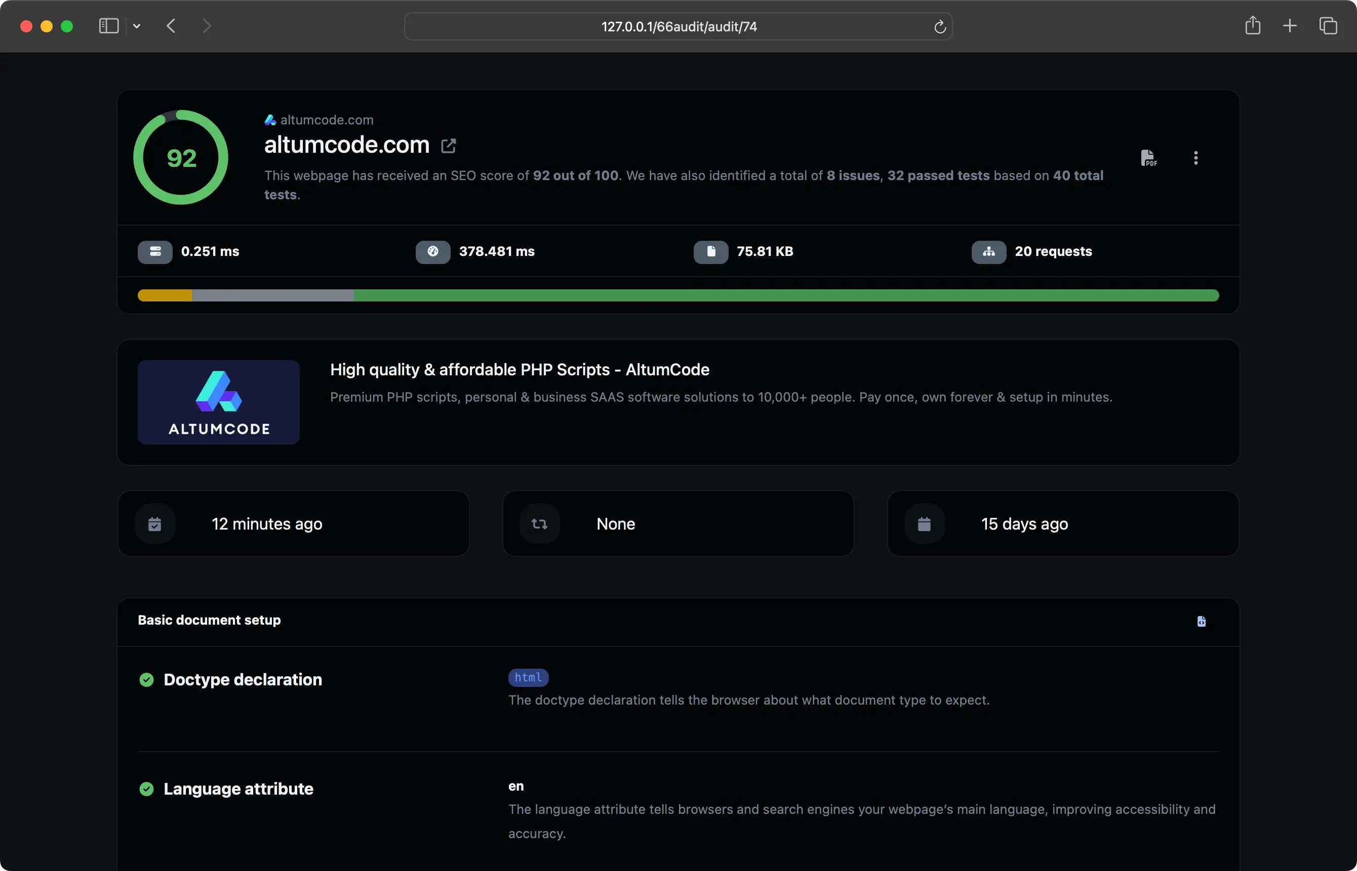 Uygulama kontrol panelinin ekran görüntüsü